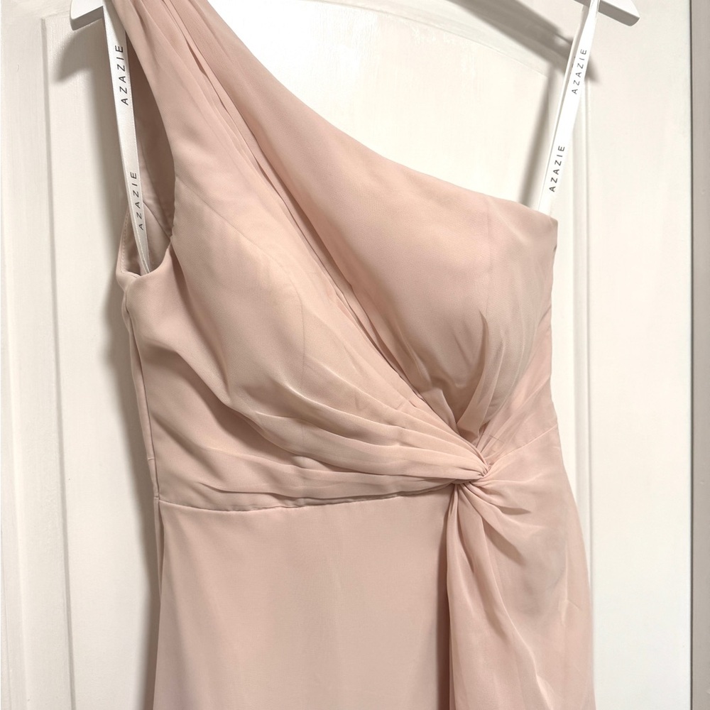 Azazie Brooke Blushing Pink One-Shoulder Dress